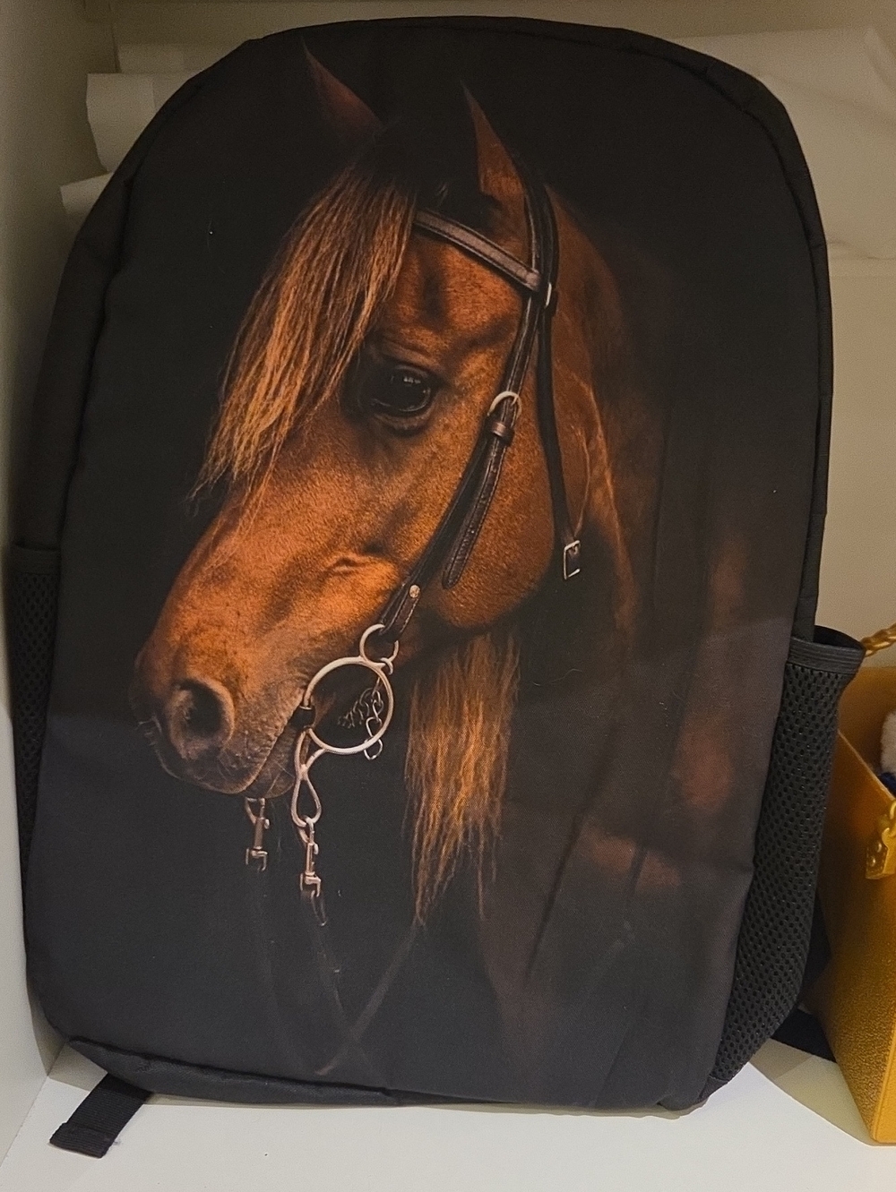 Black Backpack with Brown Horse Print - Men Bags